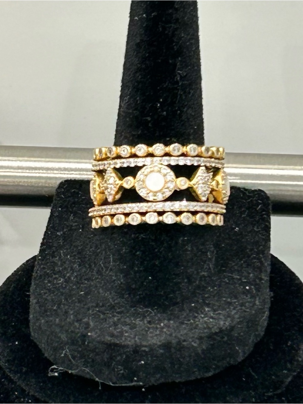 Gold-Plated CZ & Mother of Pearl 5 Stack Statement Ring - Women's Jewelry